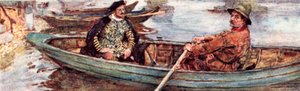 Shakespeare mit einem Wasserträger, der die Themse hinuntergerudert wird, London