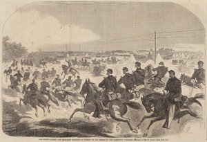 Die Union-Kavallerie und Artillerie beginnt die Verfolgung der Rebellen auf dem Yorktown-Turnpike