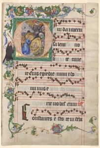 Bifolio aus einem Antiphonar: Historisierte Initiale O mit der Geburt Christi