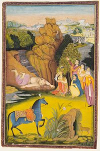 Farhad tötet sich selbst, nachdem er die falsche Nachricht vom Tod Shirins gehört hat von attributed to Amar Das Bhatti