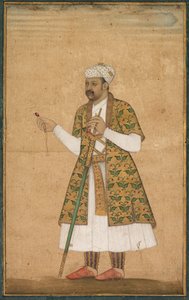 Ein Höfling, möglicherweise Khan Alam, hält einen Spinell und ein Deccan-Schwert von attributed to Govardhan