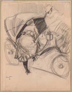 Frau steigt in eine Fiacre (recto) von attributed to Jean Louis Forain