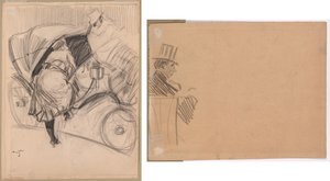 Frau steigt in eine Fiacre (recto); rechtes Profil eines Mannes mit hohem Hut (verso) von attributed to Jean Louis Forain