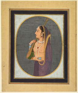 Hofdame singt und spielt die Vina von attributed to Muhammad Rizavi Hindi