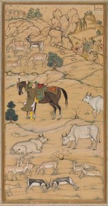 Akbar besteigt sein Pferd; Seite aus dem Chester Beatty Akbar Nama (Geschichte von Akbar)