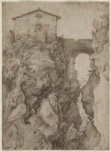 Ponte San Rocco in Tivoli von attributed to Willem van Niewlandt