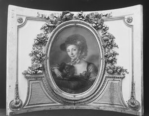Frau mit einem Hund, eines von einem Set, 1770-90 von ca. 1775 . French Painter