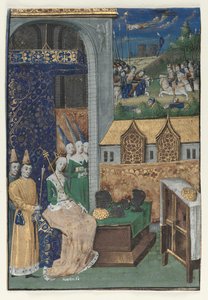 Einzelne Miniatur aus Boccaccios Des Cleres et nobles femmes: Königin Medusa und ihr Hof