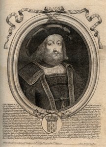 Porträt von Childebert II. (ca. 570 - 596), König von Austrasien - Childebert II 570 bis 595 Merowingischer König von Austrasien - Gravur aus 