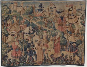 Jagdszenen und pastorale Szenen mit Dudelsackspieler und Tänzern von design probably French 16th Century, Paris; woven in southern Netherlands or Paris in an undetermine workshop