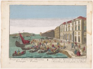 Ansicht des Rathauses und des Hafens in Marseille von familie Remondini (attributed to)