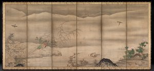 Vögel und Blumen in einer Landschaft der vier Jahreszeiten von follower of Sesshū Tōyō