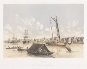 Ansicht der Uferpromenade und Reede von Paramaribo von jonkheer Jacob Eduard van Heemskerck