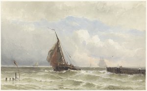 Hafen von Vlissingen mit einlaufendem Segelschiff von jonkheer Jacob Eduard van Heemskerck