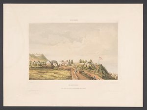 Sint-Eustatius (Ansicht auf Fort Oranje, den Krater, vom Pfarrhaus aus gesehen) von jonkheer Jacob Eduard van Heemskerck