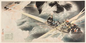 Die erste Blockade des Hafeneingangs von Port Arthur in der Nacht vom 24. Februar 1904 von Ôkura Kôtô