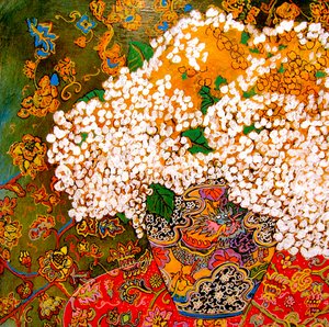 Blumen in chinesischer Vase, 2016 von linda arthurs