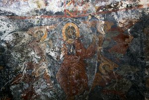 Christus mit Engeln und Heiliger, Fresko in der Kirche Panagia, Kitiros, Kreta, Griechenland (Foto)