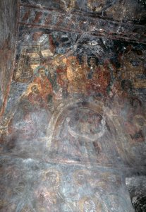 Heilige, Fresko an der Decke der Kirche von Agia Paraskevi, Anisaraki, Kreta, Griechenland (Foto)