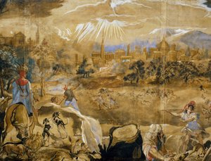 Hirschjagd (mit idealer Ansicht von Florenz im Hintergrund), Detail, ca. 1565