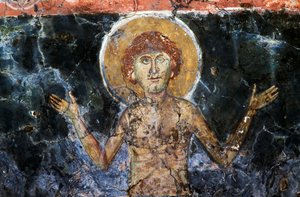 Christus, Fresko in der byzantinischen Kirche Agios Georgios Sfakiotis, Diavaide, Kreta, Griechenland von Unbekannt Unbekannt