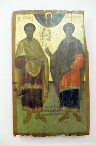 Heilige, Gemälde auf Holz im Kloster Arkadi, Kreta, Griechenland