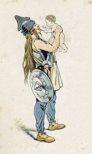 Ein gallischer Krieger mit seinem Kind. in „Frankreich, seine Geschichte erzählt von G. Montorgueil, illustriert von Job“ 1896. Private Sammlung von pseudonym for Onfray de Breville Jacques Job