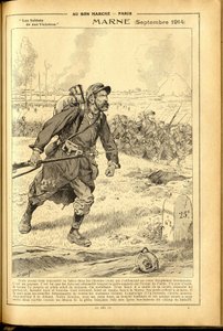 Agenda Buvard du Bon Marche 1917 - Illustration von Job: Marne September 1914 - Krieg von 14-18, Marne, Große Schlachten, Schlacht an der Marne - Soldaten von pseudonym for Onfray de Breville Jacques Job