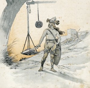 Eroberung Roms (Plünderung Roms im Jahr 390 v. Chr.). Geschichte von Brennus (Brennos), gallischer Kriegsherr, der das schreckliche Wort Vae Victis (Wehe den Besiegten) aussprach. in „Frankreich, seine Geschichte erzählt von G. Montorgueil, illustriert von