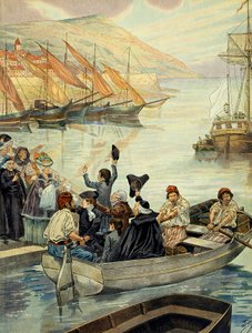 Abfahrt von Ajaccio auf Korsika am 15. Dezember 1778; Charles Bonaparte (1746-1785) segelte mit seinen Söhnen Joseph Bonaparte (1768-1844) und Napoleon I. Bonaparte (1769-1821) und seinem Schwager Joseph Fesch (1763-1839) nach Marseille, um nach Versailles