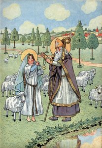 Geschichte Frankreichs. Szene aus dem Leben der Heiligen Genoveva mit Spielzeug: Der Bischof Saint Germain d