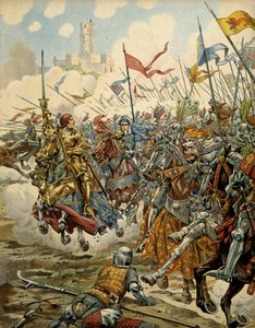 Geschichte Frankreichs im Mittelalter: König Ludwig XI. genannt der Kluge (1423-1483) an der Spitze seiner Armee während der Schlacht von Montlhéry gegen die Ligue du Bien Public, 16. Juli