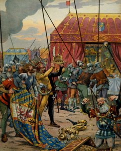 Geschichte Frankreichs im Mittelalter: Die Schweizer erobern den Reichtum von Karl dem Kühnen (1433-1477), Herzog von Burgund, nach der Katastrophe der Schlacht von Grandson, die den Sieg der Konföderierten, Verbündete von Ludwig XI. von Frankreich, über K von pseudonym for Onfray de Breville Jacques Job