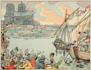 Illustration aus dem Buch „Le bon roy Henri“, illustriert von Jacques Marie Gaston Onfray de Breville dit JOB (1858-1931): Paris refuitaille - Private Sammlung