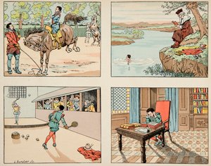 Illustration aus dem Buch „Le bon roy Henri“, illustriert von Jacques Marie Gaston Onfray de Breville dit JOB (1858-1931): Erziehung von Henri IV