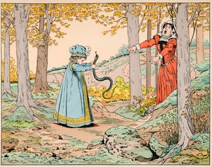 Illustration aus dem Buch „Le bon roy Henri“, illustriert von Jacques Marie Gaston Onfray de Breville dit JOB (1858-1931): Im Alter von vier Jahren tötet Henri IV. eine riesige Schlange von pseudonym for Onfray de Breville Jacques Job