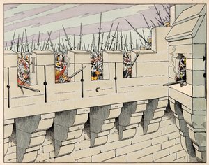 Illustration aus dem Buch „Le bon roy Henri“, illustriert von Jacques Marie Gaston Onfray de Breville dit JOB (1858-1931): Pariser bereiten sich darauf vor, die Stadt zu verteidigen - Private Sammlung