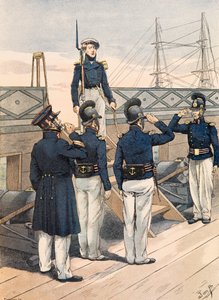 Uniformen der französischen Truppen zu allen Zeiten: Französische Marine, Offiziere und Matrosen (1827) von pseudonym for Onfray de Breville Jacques Job