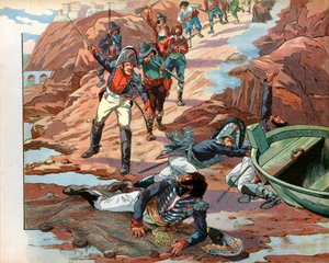 Joachim Murat, gestürzter König von Neapel, 1815 in Pizzo in Kalabrien von der feindlichen Menge gefangen genommen. Gravur von Jacques Marie Gaston Onfray de Breville, genannt Job von pseudonym for Onfray de Breville Jacques Job