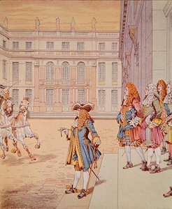 Ludwig XIV. im Hof von Versailles, der seinen berühmten Satz 