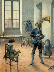 Napoleon I. Bonaparte (1769-1821) in Garnison in Auxonne mit seinem Bruder Louis Bonaparte (1778-1846) zwischen 1788 und 1789 (Illustration) von pseudonym for Onfray de Breville Jacques Job