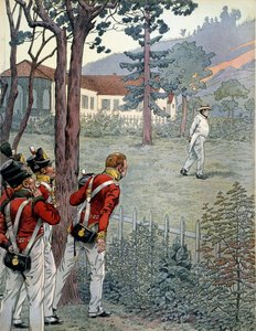 Napoleon I. Bonaparte (1769-1821) unter dem erstaunten Blick der britischen Armee in Gefangenschaft auf der Insel St. Helena von pseudonym for Onfray de Breville Jacques Job