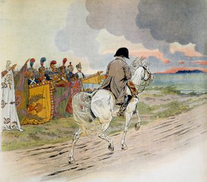 Napoleon reitet vor seinen Truppen vorbei, als er ins Exil auf die Insel Elba ging