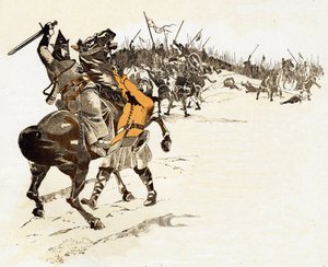 Man nimmt niemals den Schachkönig, Antwort von Ludwig VI. der Dicke (1081-1137), König der Franken, indem er den englischen Soldaten tötete, der die Zügel seines Pferdes ergriffen hatte und sagte „Der König ist gefangen!“ in der Schlacht von Brenneville in