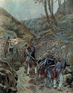 Preußenfeldzug (1806): Die Truppen arbeiteten daran, einen Durchgang für Kanonen am Fuße des Berges Iena zu erweitern von pseudonym for Onfray de Breville Jacques Job