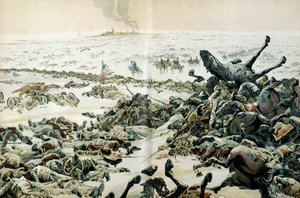 Preußen- und Polenfeldzug (1806-1807): Am Tag nach dem Sieg von Eylau besuchte Napoleon I. Bonaparte (1769-1821) am 9. Februar das Schlachtfeld und die zahlreichen Verluste auf dem Boden