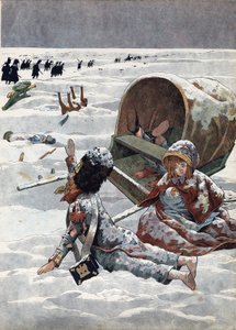 Szene aus der Geschichte Frankreichs in Spielzeug: Episode des Rückzugs aus Russland während des Napoleonischen Krieges (1812). In „Joujoux à l