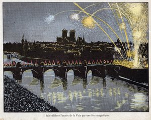 Fete de la Paix am 18. Brumaire Jahr X (9. November 1801) - Napoleon organisierte ein prächtiges Fest, um das Jahr des Friedens zu feiern - Lithographie von Job (Jacques Onfroy de Breville) aus Le Grand Napoleon des Petites Enfants 1893 von pseudonym for Onfray de Breville Jacques Job