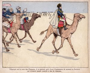 Napoleon in Ägypten - Während seiner ägyptischen Kampagne wird er von Gelehrten begleitet, mit denen er die archäologischen Stätten besucht - Lithographie von Job