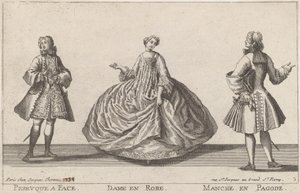 Perücke mit Gesicht/Dame im Kleid/Ärmel im Pagodenstil